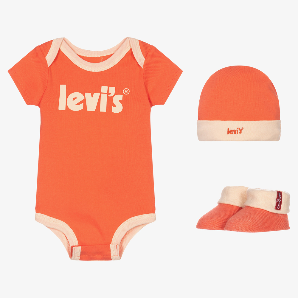 Levi's - طقم أوفرول بادي قطن لون زهري مرجاني للمولودات | Childrensalon