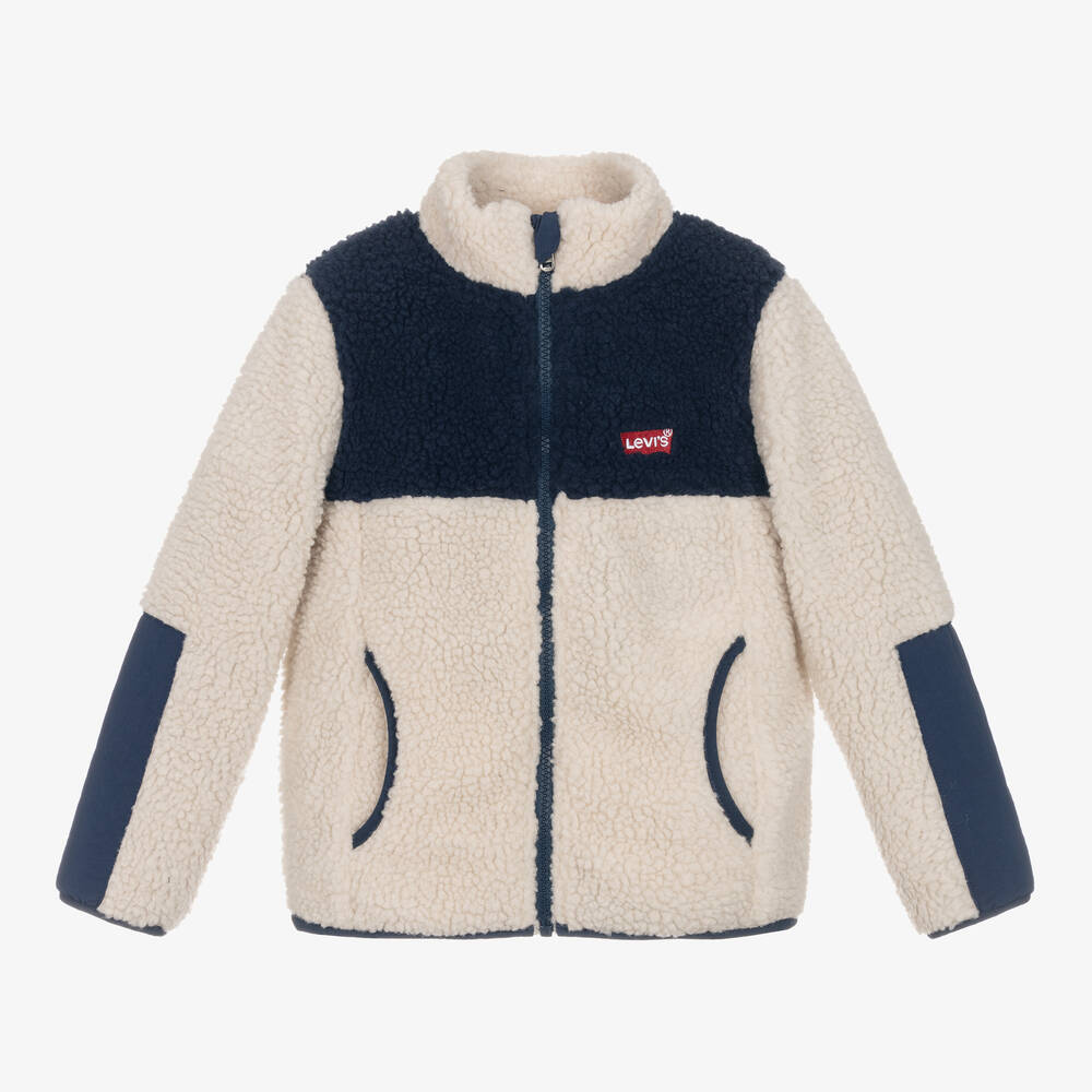 Levi's - Boys Beige & Blue Sherpa Fleece Jacket | Childrensalon