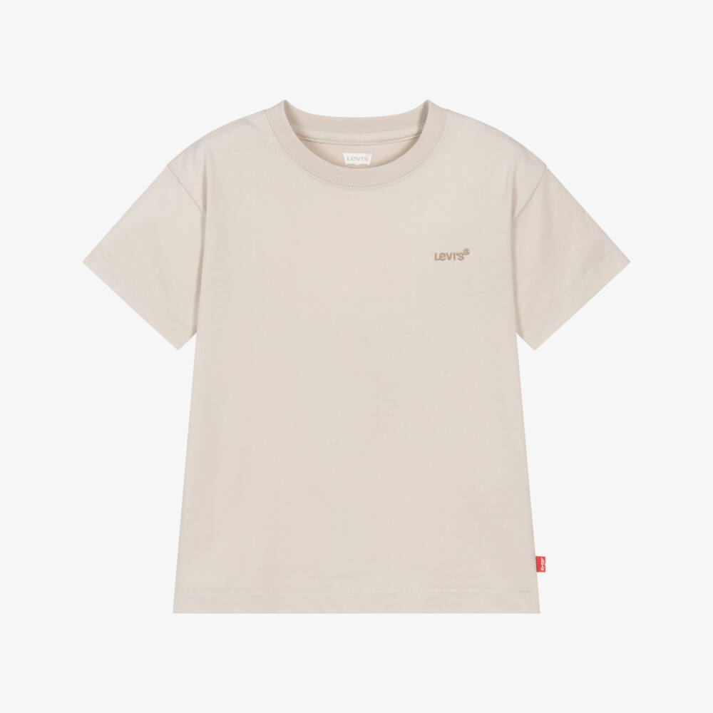 Levi's-Boys Beige T-Shirt with Embroidered Logo | Childrensalon Outlet