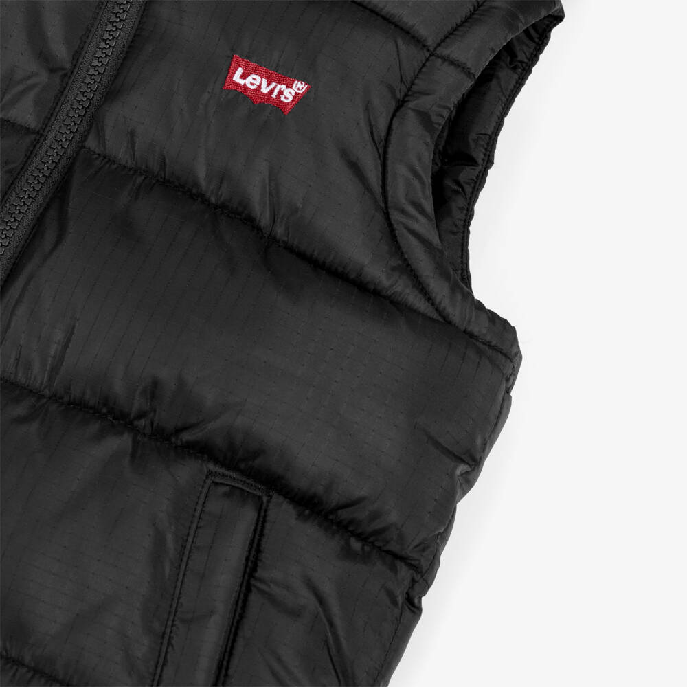 Levi's-Boys Black Hooded Gilet with Batwing Logo | Childrensalon Outlet