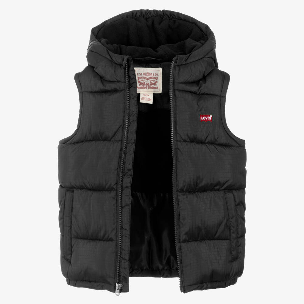 Levi's-Boys Black Hooded Gilet with Batwing Logo | Childrensalon Outlet