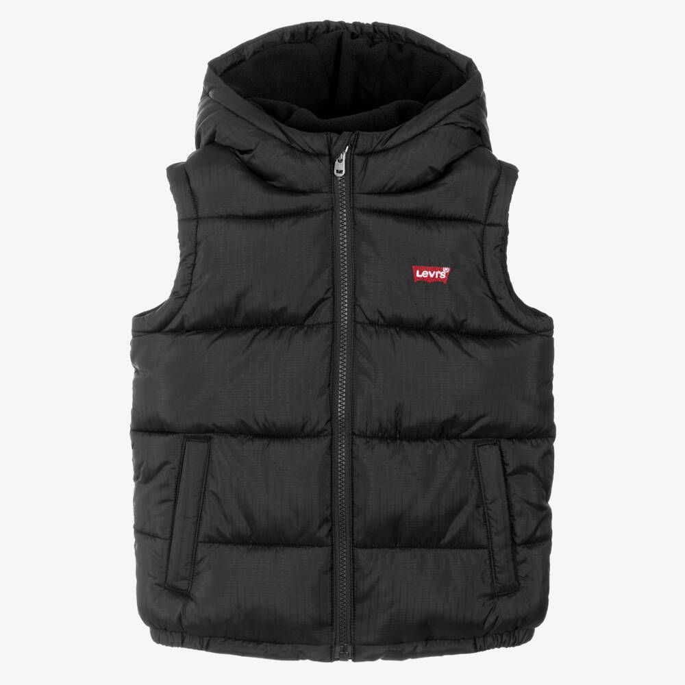 Levi's-Boys Black Hooded Gilet with Batwing Logo | Childrensalon Outlet