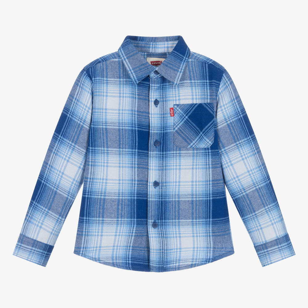 Levi's - قميص قطن فلانيل كاروهات لون أزرق للأولاد | Childrensalon