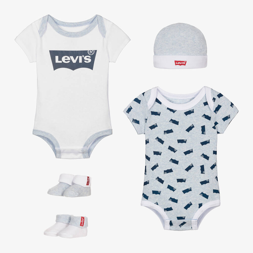 Levi's - طقم بِدلة أوفرول قطن لون أزرق وأبيض للمواليد | Childrensalon