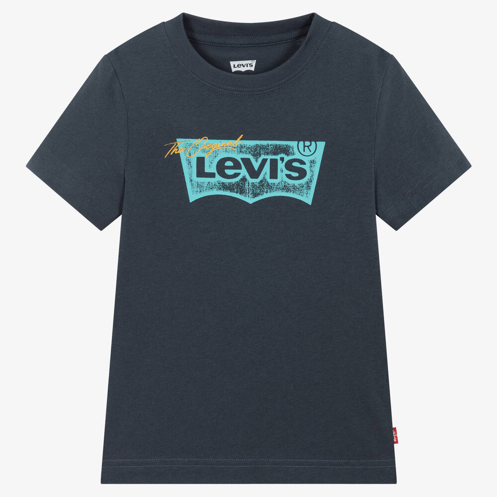 Levi's - Boys Blue Cotton Batwing Logo T-Shirt | Childrensalon