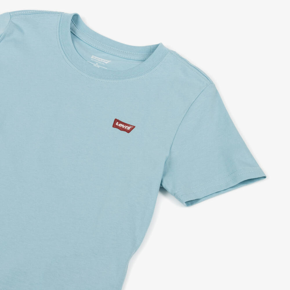 Levi's-Boys Blue Cotton T-Shirt with Embroidered Batwing Logo | Childrensalon Outlet