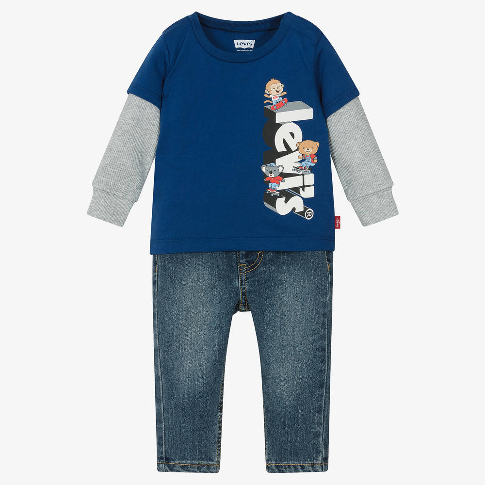 Levi's - Boys Blue Cotton Top & Trouser Set | Childrensalon