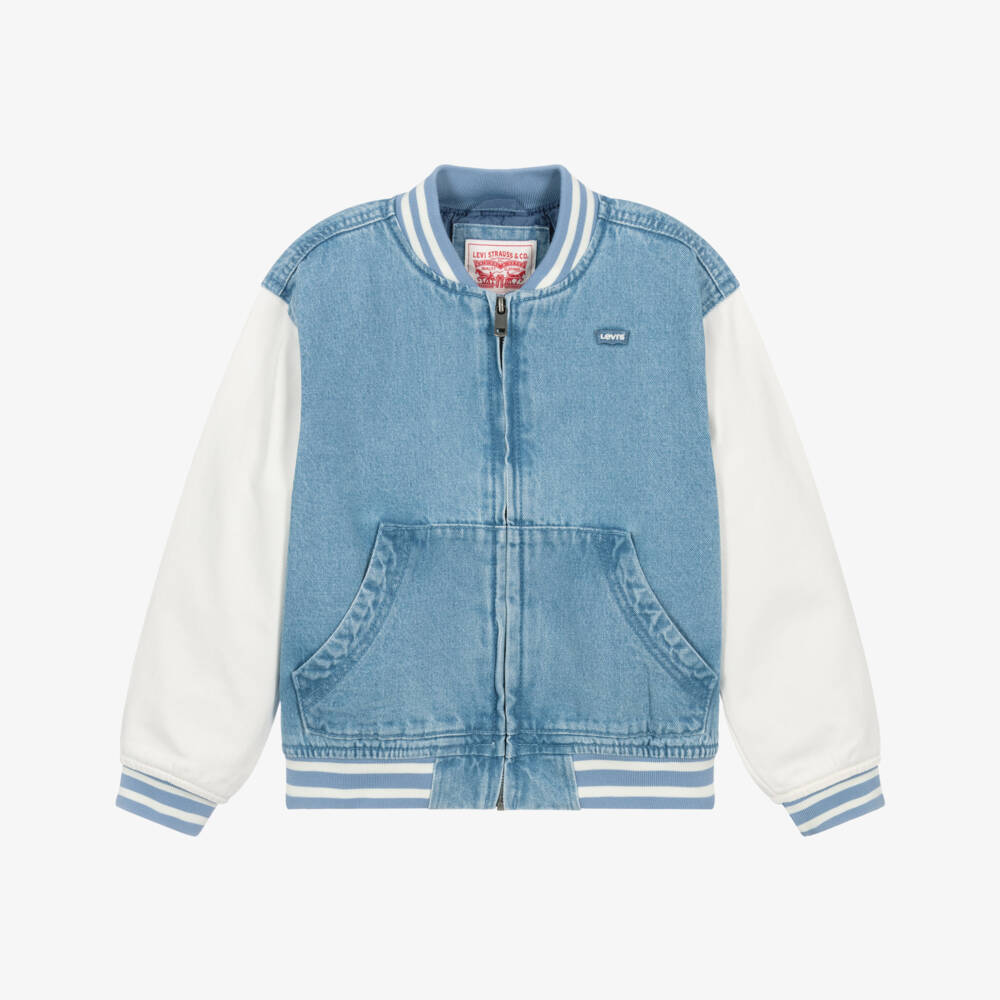 Levi's-Boys Blue Denim Bomber Jacket with Logos | Childrensalon Outlet