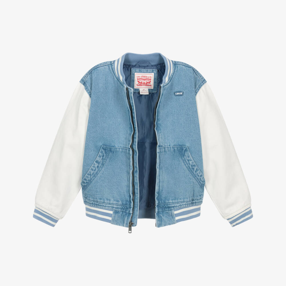 Levi's-Boys Blue Denim Bomber Jacket with Logos | Childrensalon Outlet