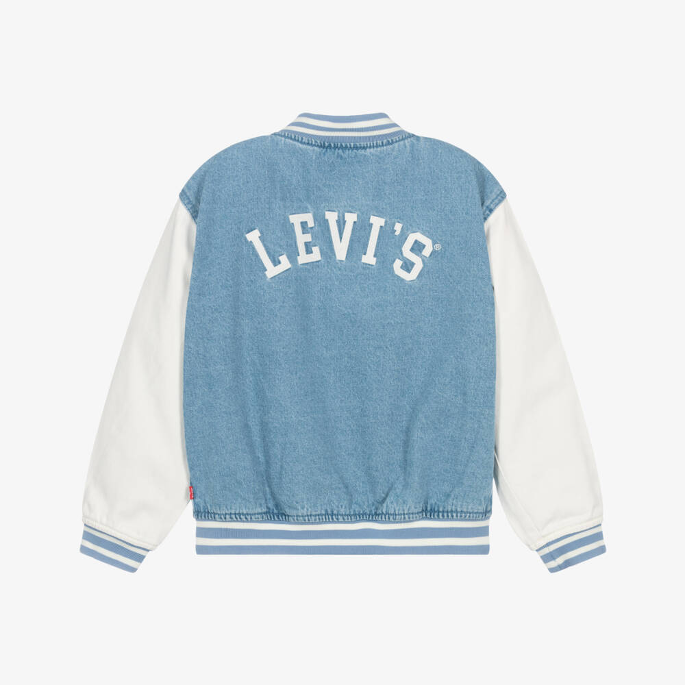 Levi's-Boys Blue Denim Bomber Jacket with Logos | Childrensalon Outlet