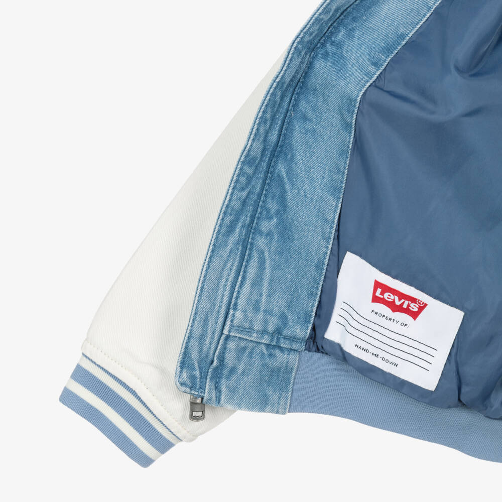 Levi's-Boys Blue Denim Bomber Jacket with Logos | Childrensalon Outlet