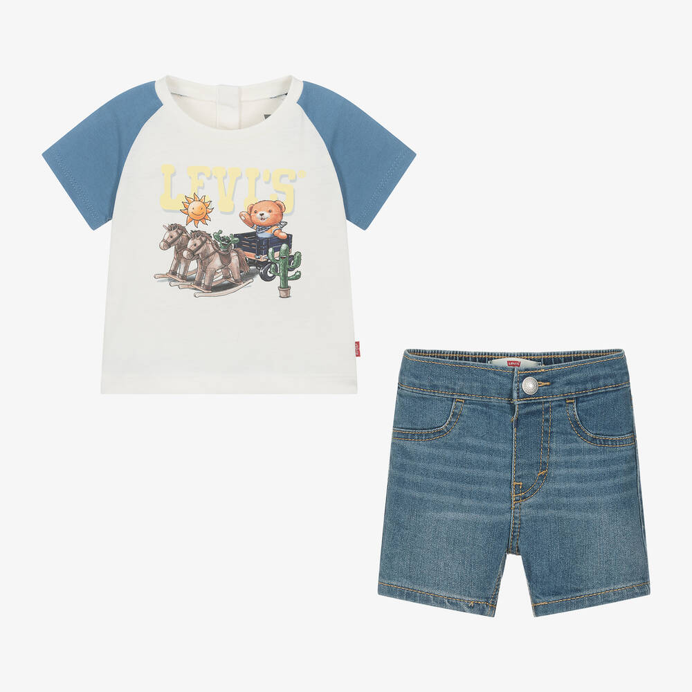 Levi's-Boys Blue Denim Shorts Set | Childrensalon Outlet