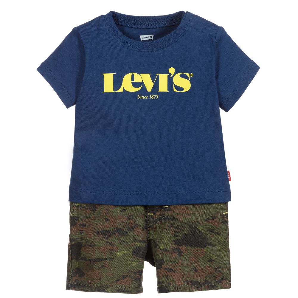 Levi's-Синяя футболка и зеленые шорты для мальчиков | Childrensalon Outlet