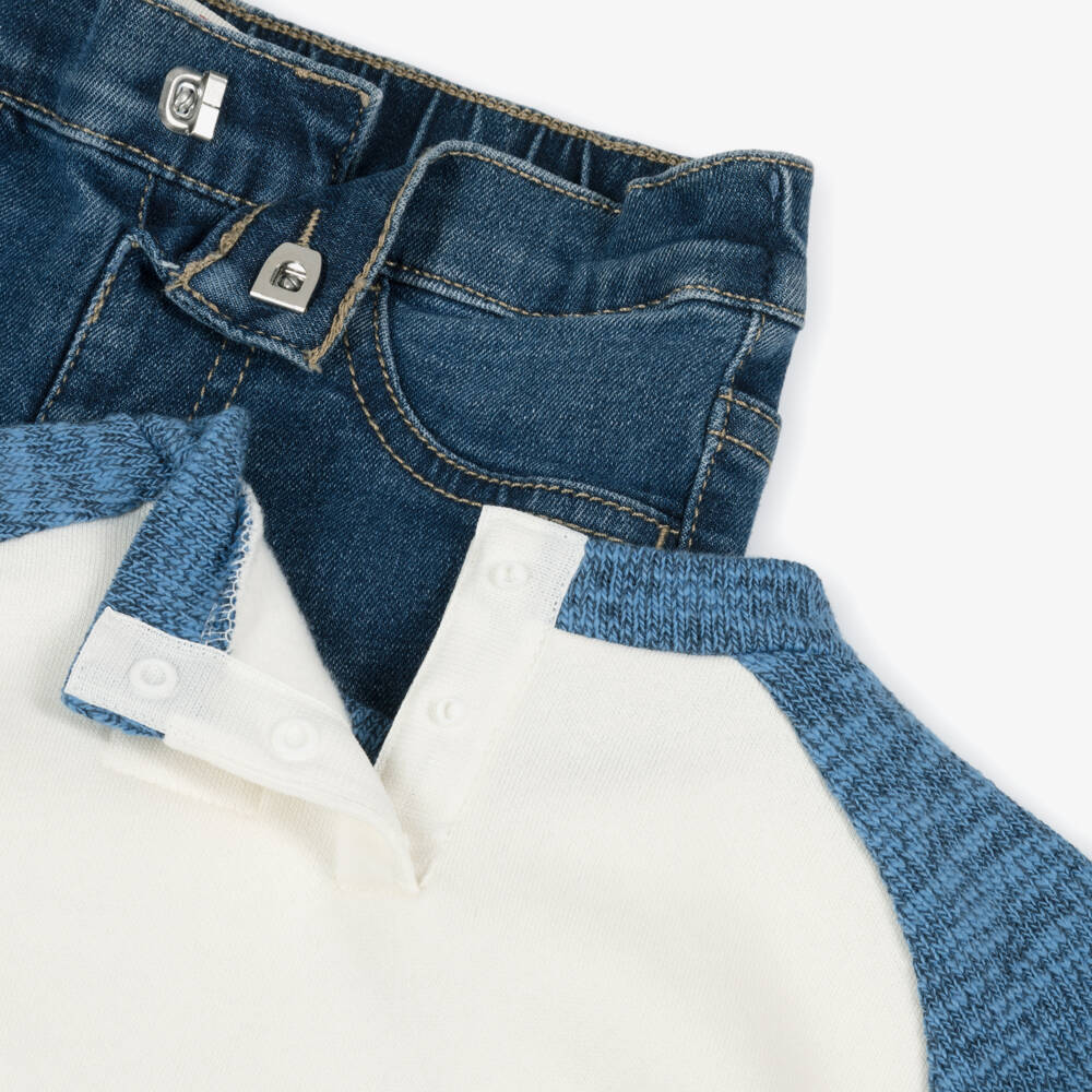Levi's-Boys Blue & Ivory Sweatshirt & Denim Trouser Set | Childrensalon Outlet