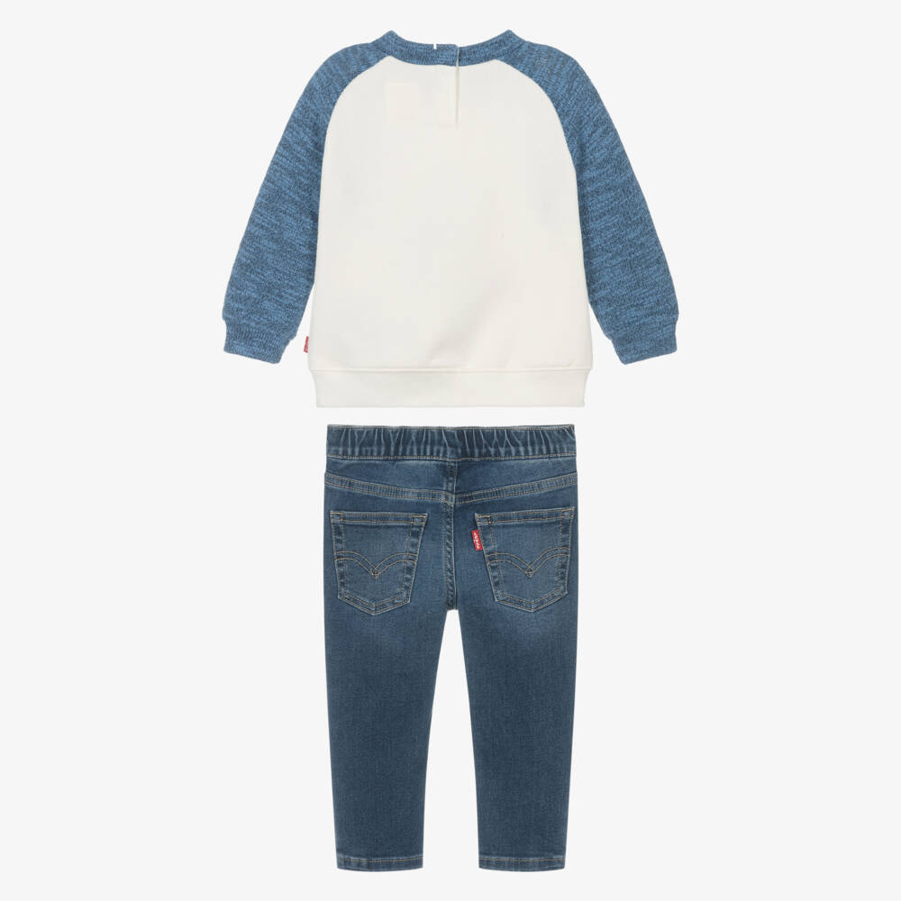 Levi's-Boys Blue & Ivory Sweatshirt & Denim Trouser Set | Childrensalon Outlet
