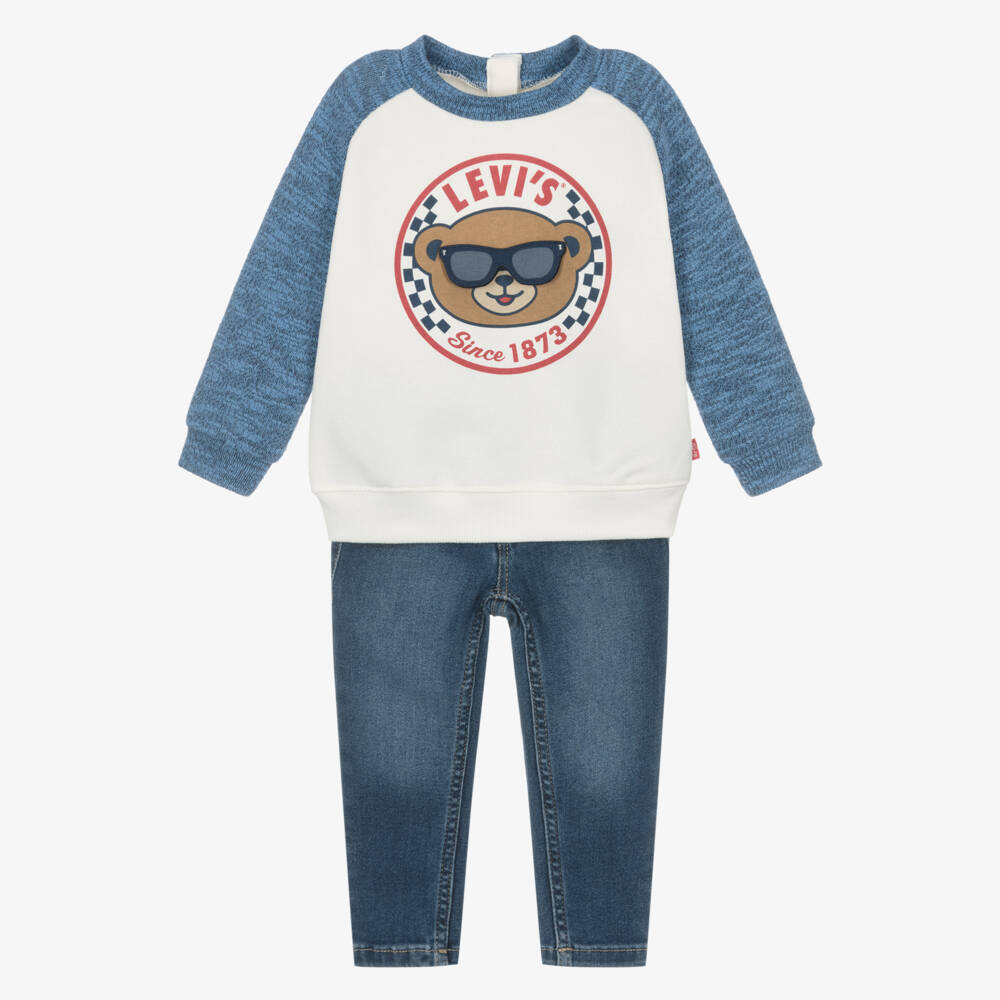 Levi's-Boys Blue & Ivory Sweatshirt & Denim Trouser Set | Childrensalon Outlet