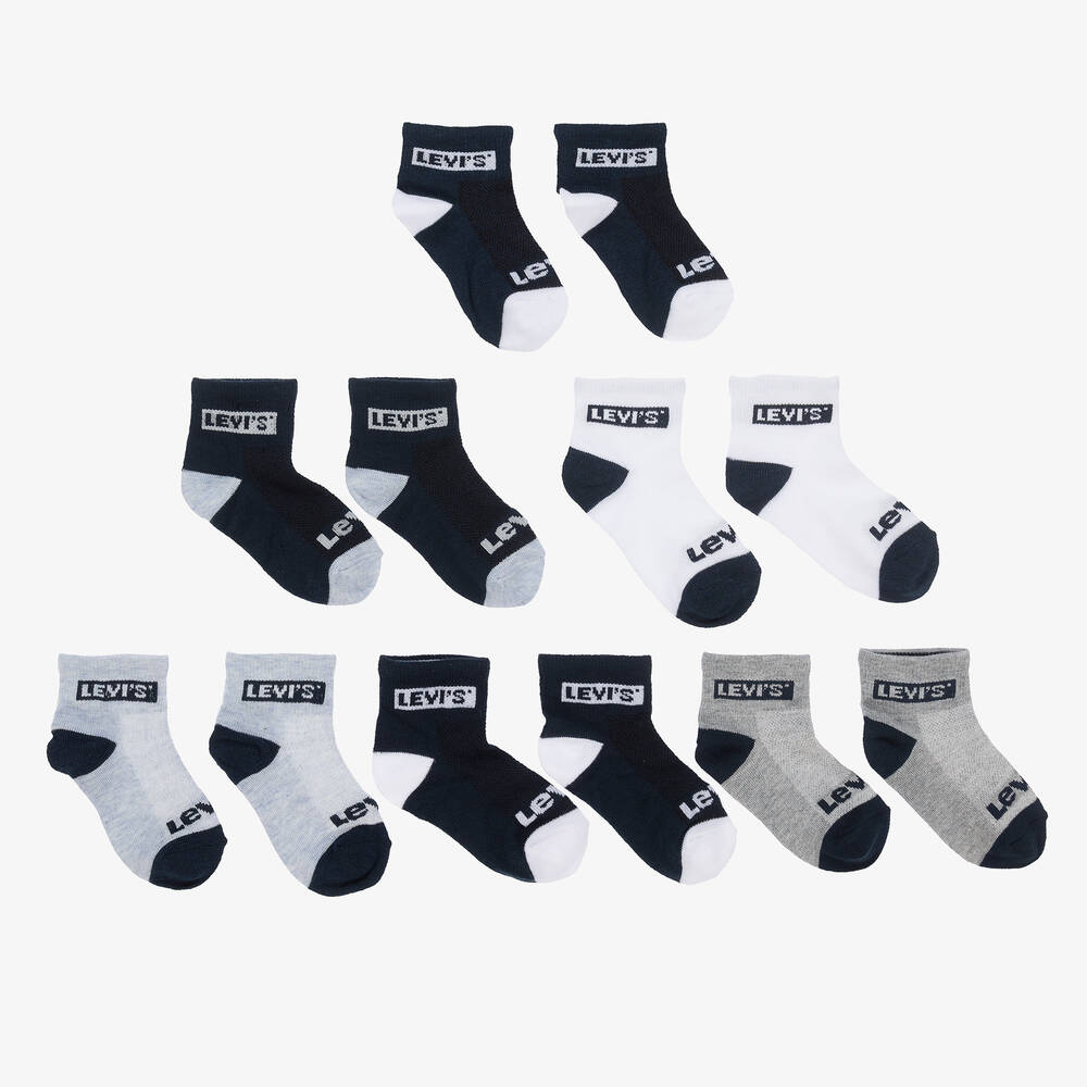Levi's - Boys Blue Logo Trainer Socks (6 Pack) | Childrensalon