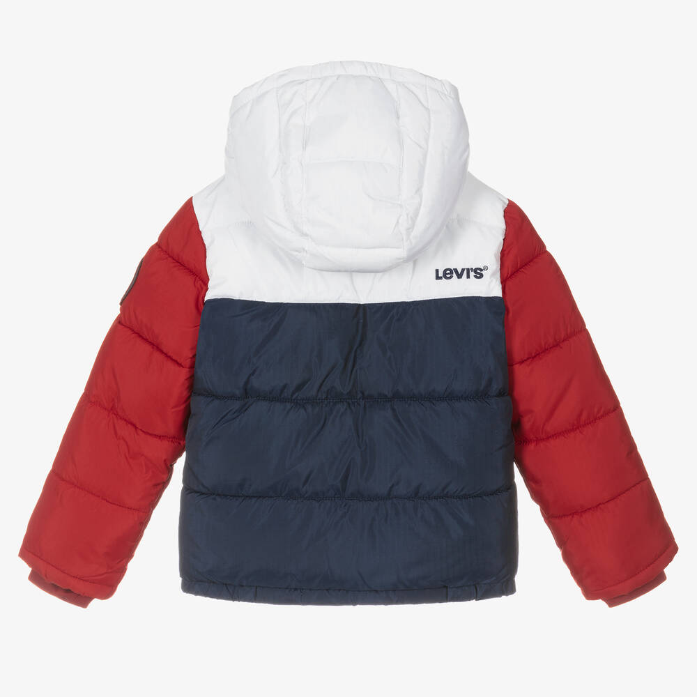 Red blue and white puffer jacket online
