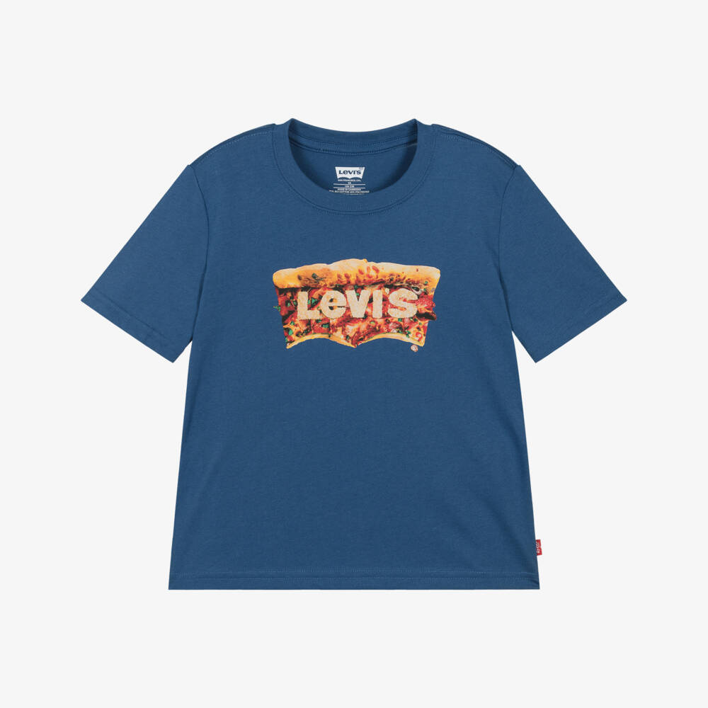 Levi's-Boys Blue T-Shirt with Pizza Batwing Print | Childrensalon Outlet