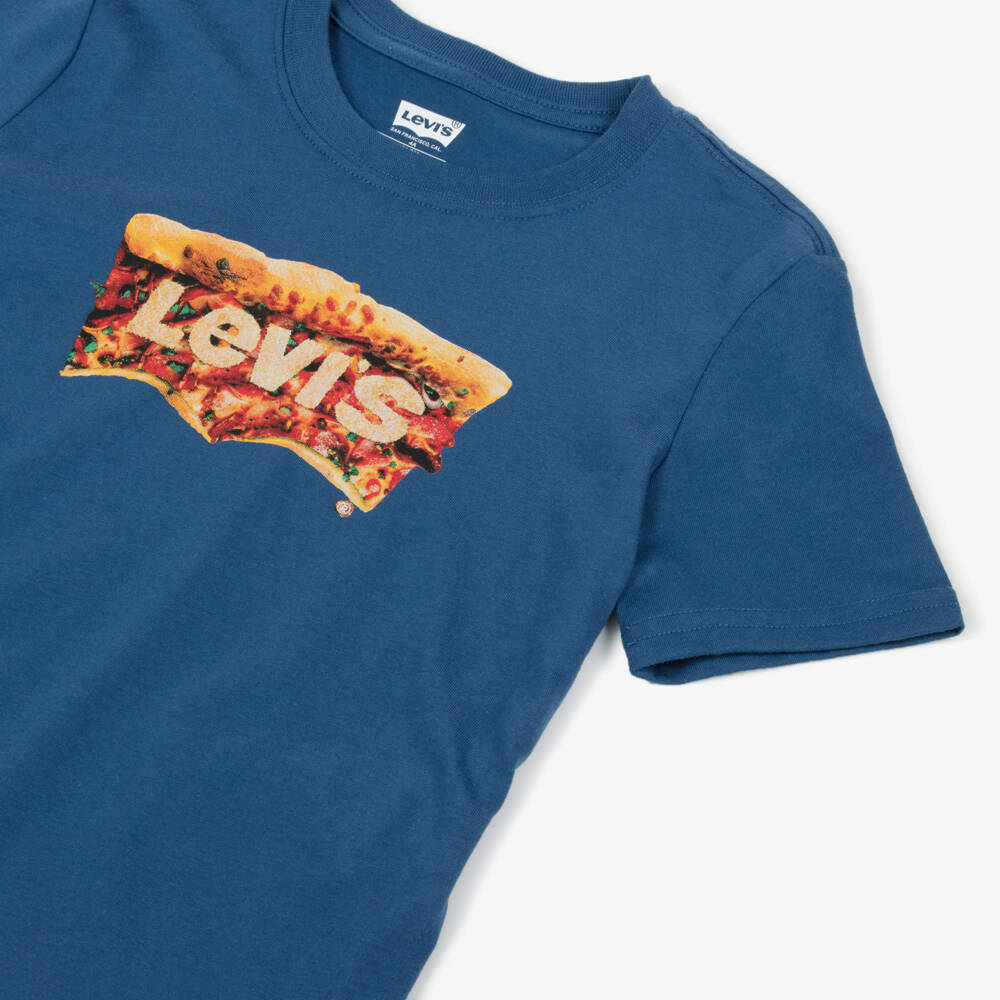 Levi's-Boys Blue T-Shirt with Pizza Batwing Print | Childrensalon Outlet