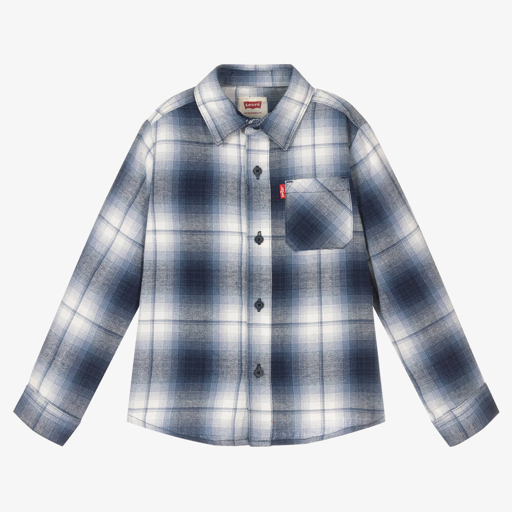 Levi's - Boys Blue & White Check Flannel Shirt | Childrensalon