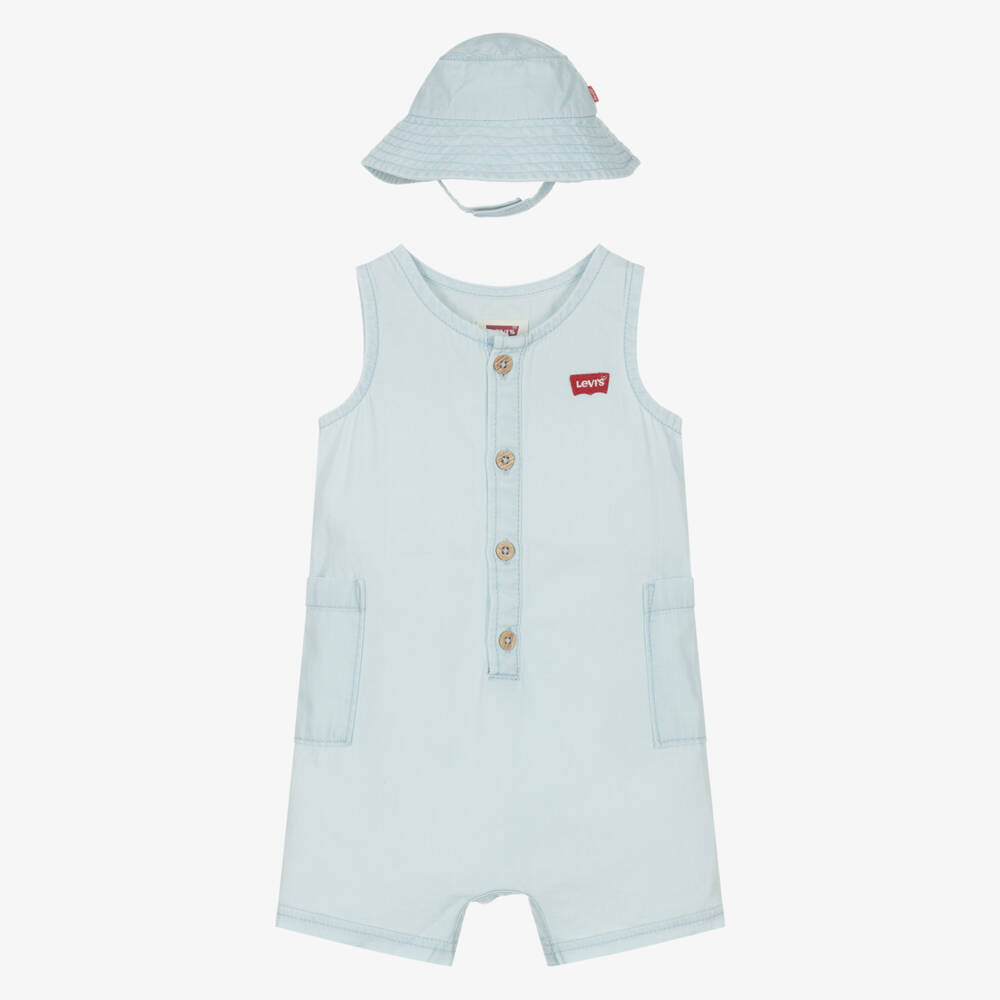 Levi's-Boys Chambray Romper & Hat Ensemble | Childrensalon Outlet