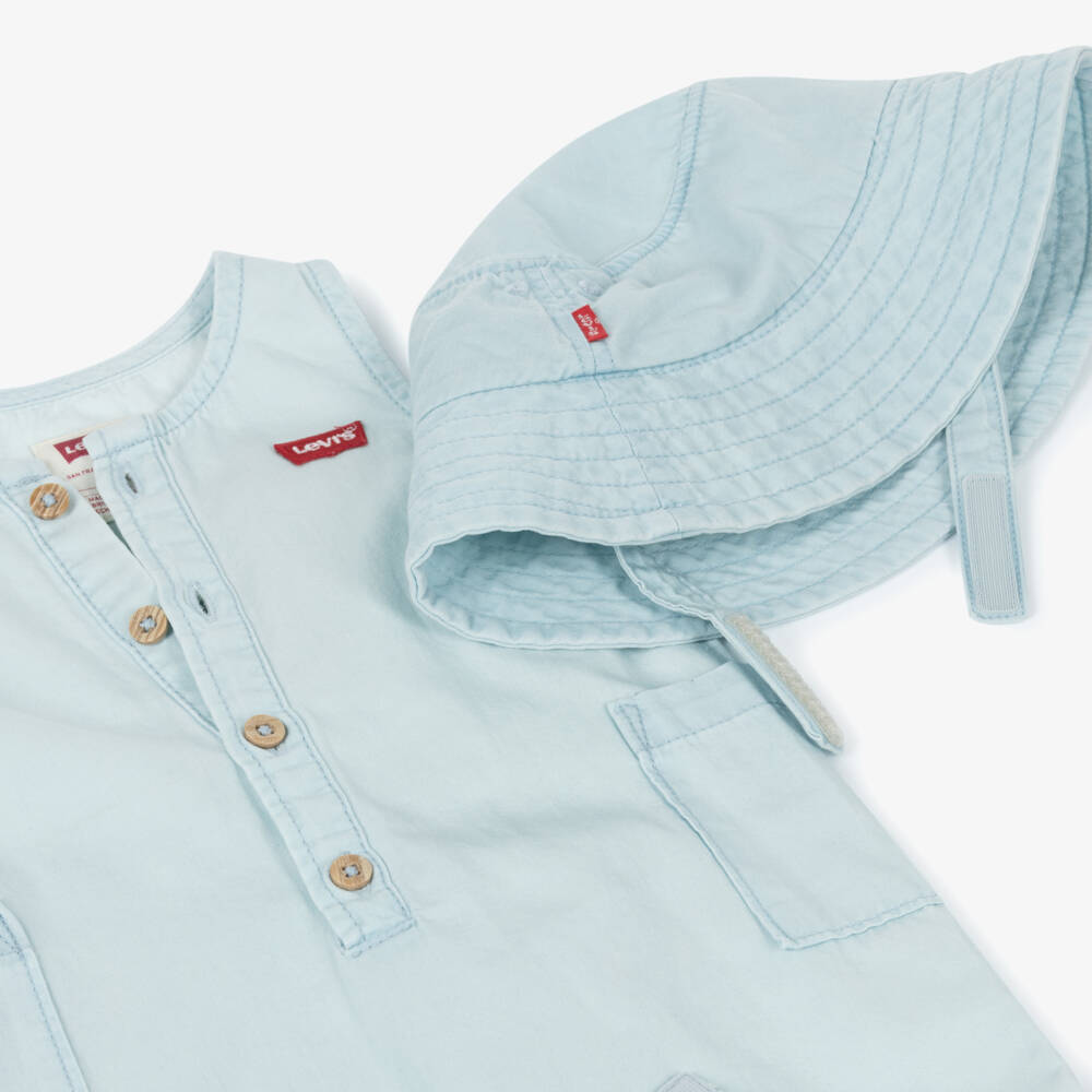 Levi's-Boys Chambray Romper & Hat Ensemble | Childrensalon Outlet
