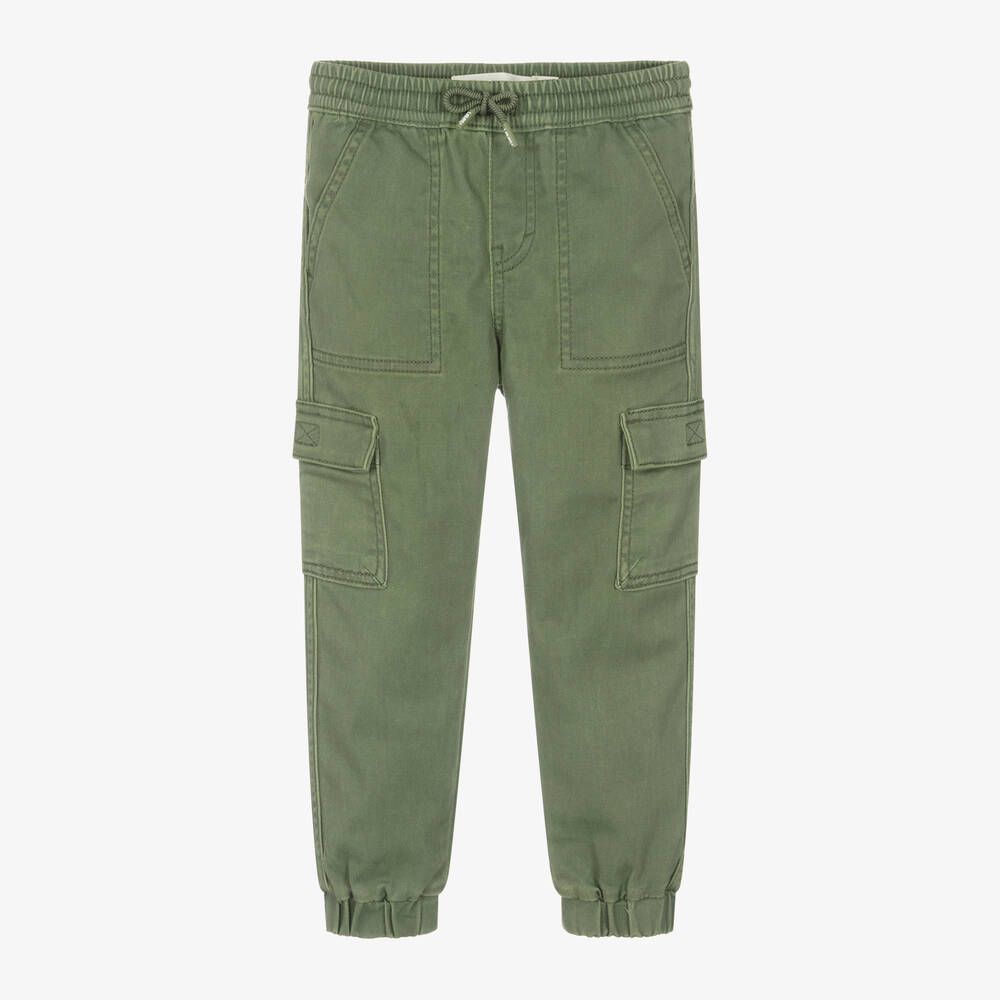 Boys Green Cotton Cargo Joggers