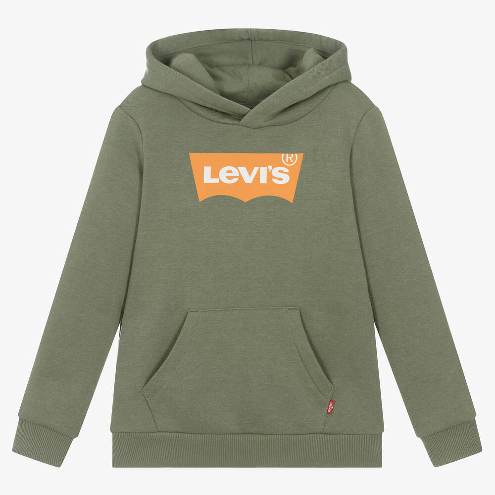 Levi's - توب هودي قطن جيرسي لون أخضر كاكي للأولاد | Childrensalon