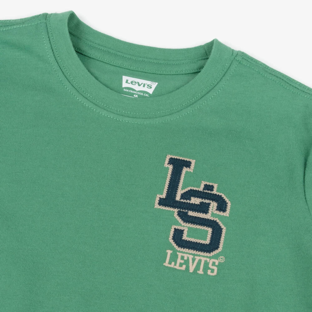 Levi's-Boys Green Cotton Varsity Logo T-Shirt | Childrensalon Outlet
