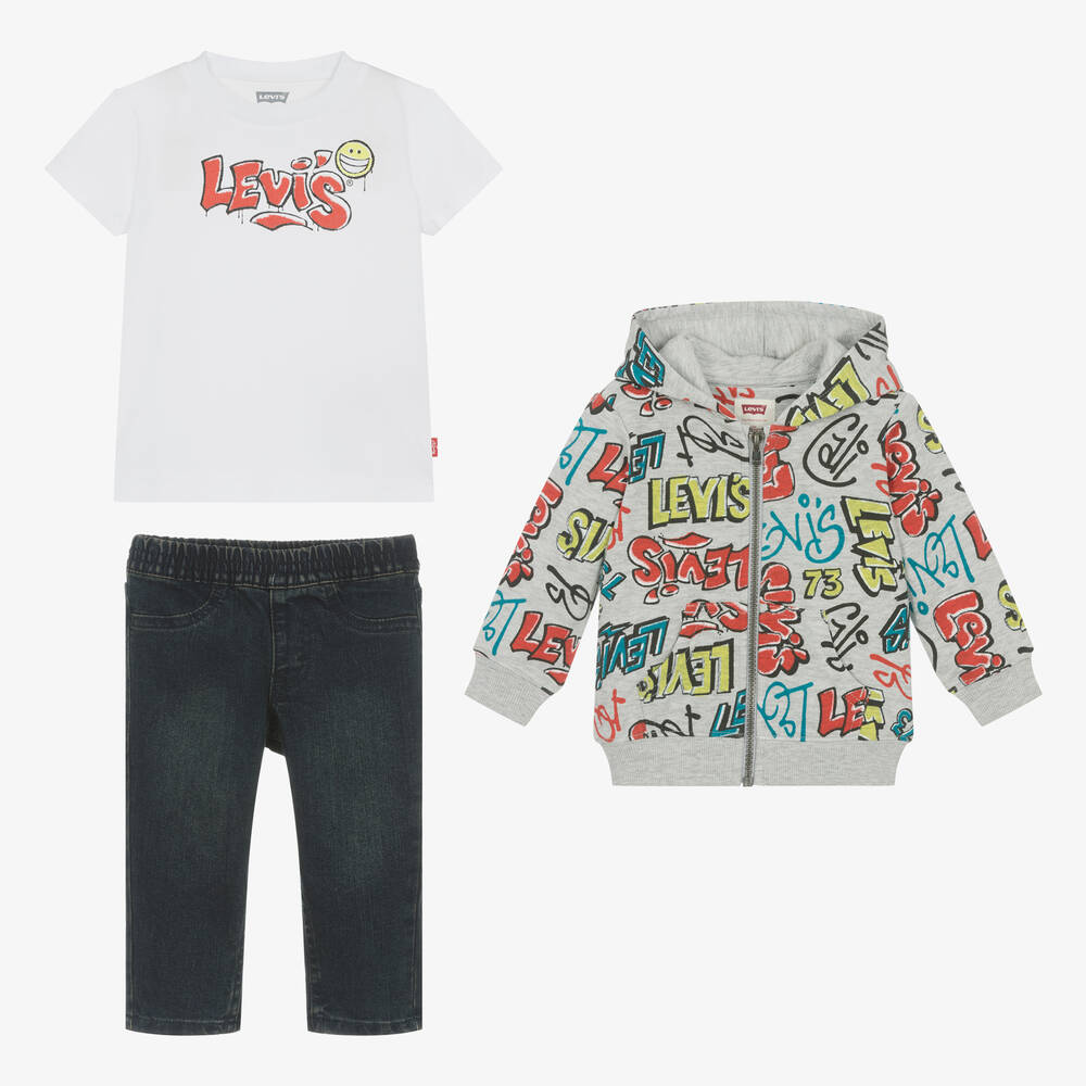 Levi's-Boys Grey & Blue Jeans Outfit Set | Childrensalon Outlet