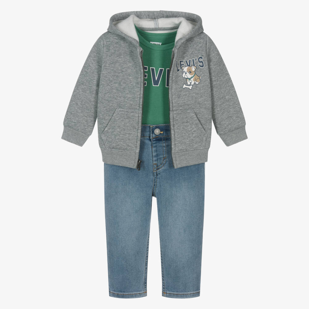 Levi's-Boys Grey & Blue Zip-Up Top & Jeans Set | Childrensalon Outlet