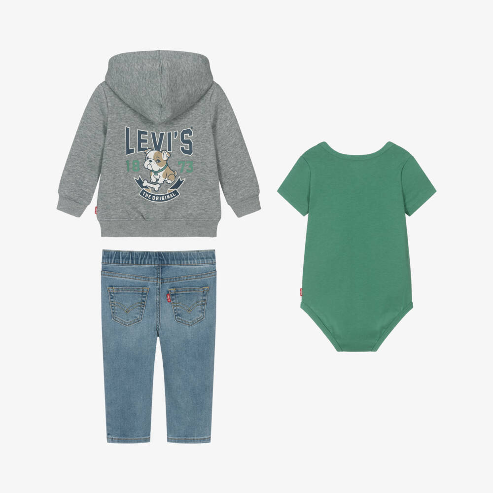 Levi's-Boys Grey & Blue Zip-Up Top & Jeans Set | Childrensalon Outlet