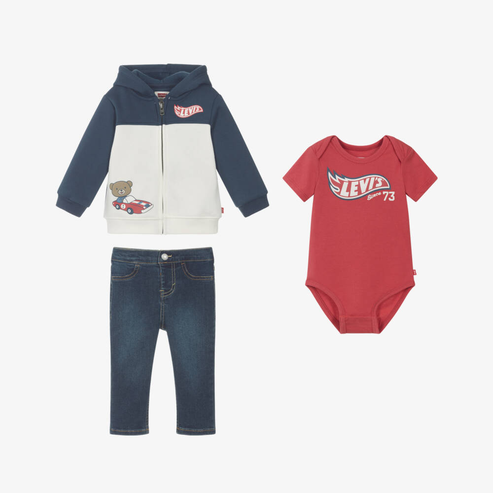 Levi's-Boys Navy Blue Zip-Up Top & Jeans Set | Childrensalon Outlet