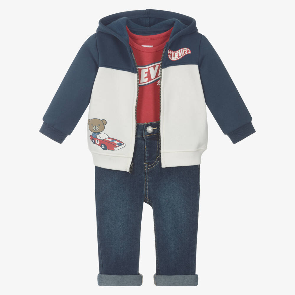 Levi's-Boys Navy Blue Zip-Up Top & Jeans Set | Childrensalon Outlet