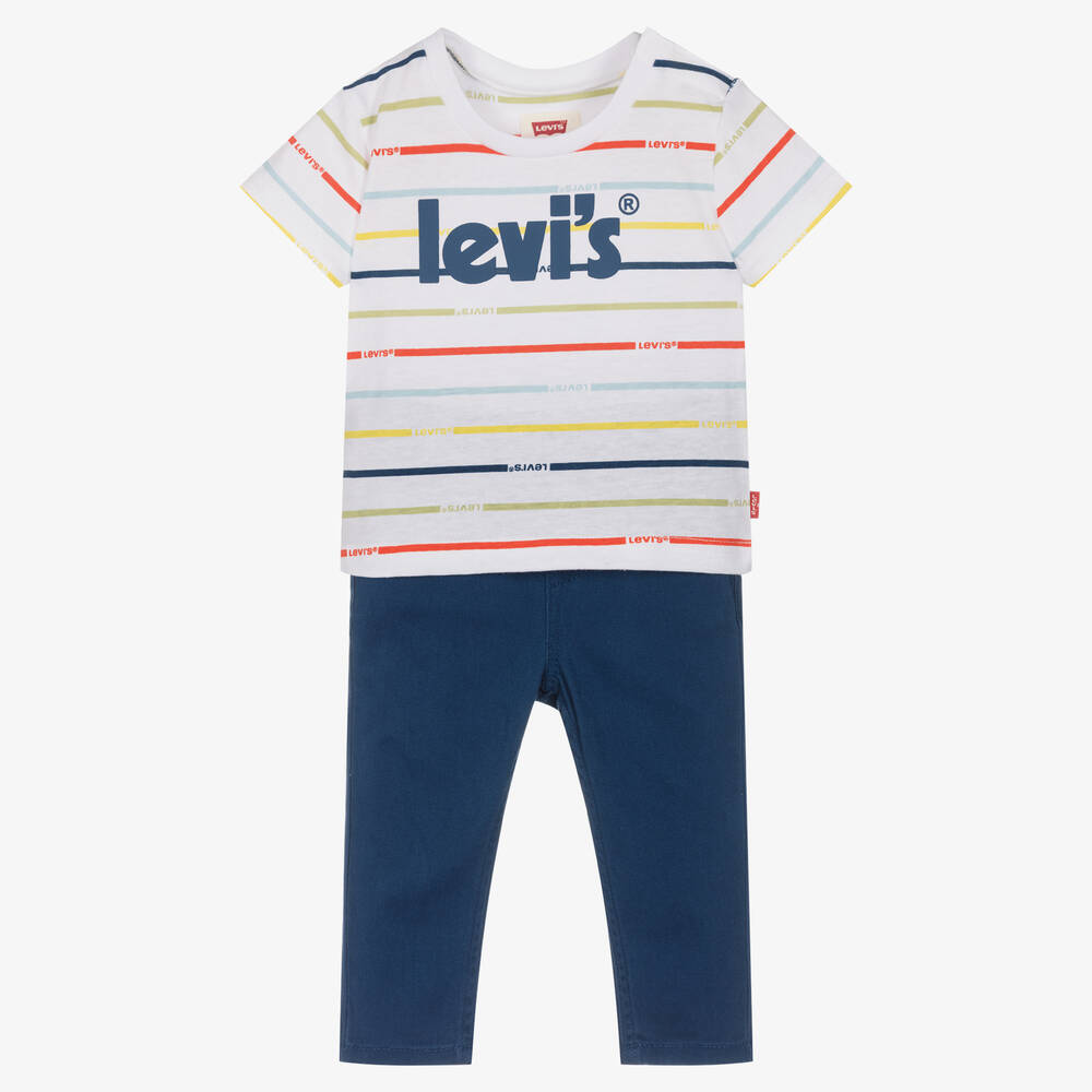 Levi's - Boys Striped T-Shirt & Blue Trousers Set | Childrensalon