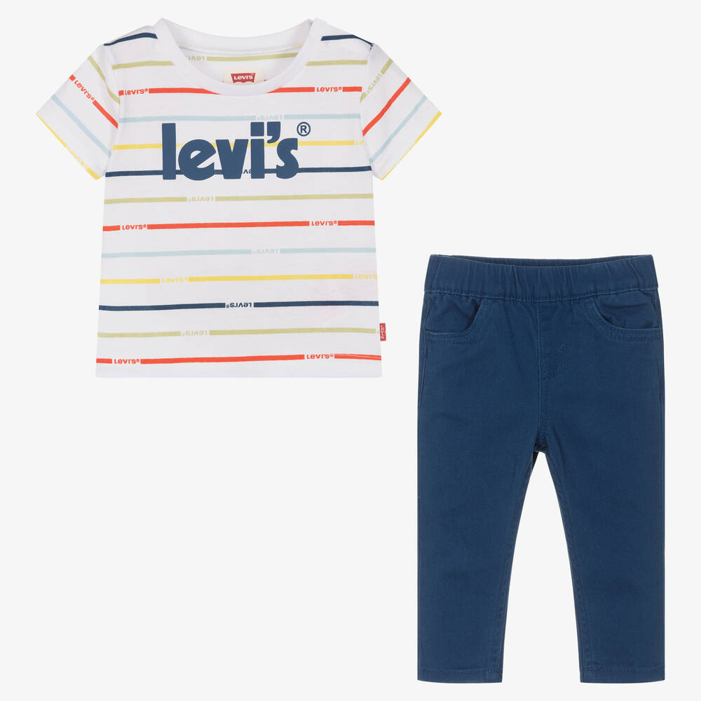 Levi s Boys Striped T Shirt Blue Trousers Set