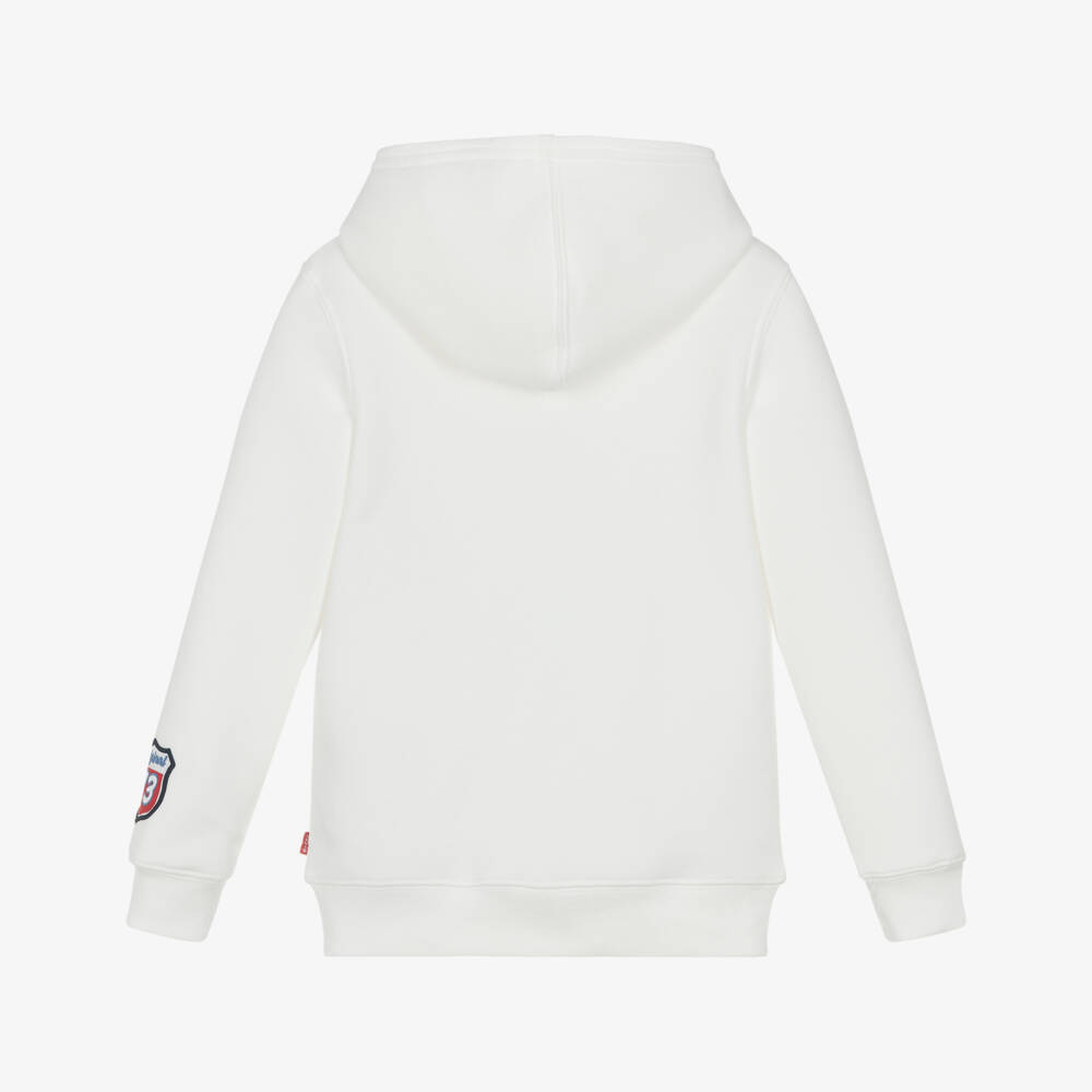 Levi's-Boys White Cotton Hoodie with Navy Blue Varsity Logo | Childrensalon Outlet
