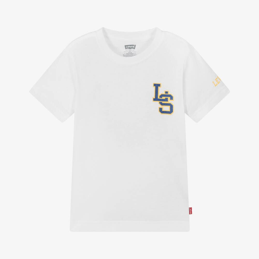 Levi's-Boys White Cotton Logo Tee | Childrensalon Outlet