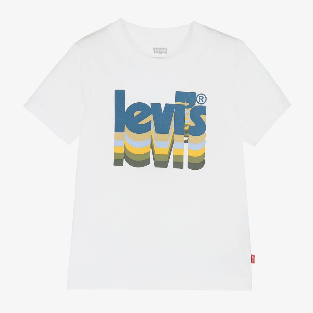 Levi's - Boys White Cotton Poster Logo T-Shirt | Childrensalon