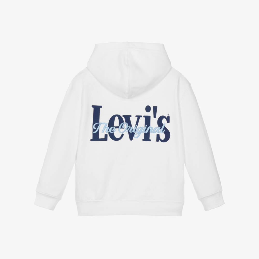 Levi's-Boys White Embroidered Logo Hoodie | Childrensalon Outlet