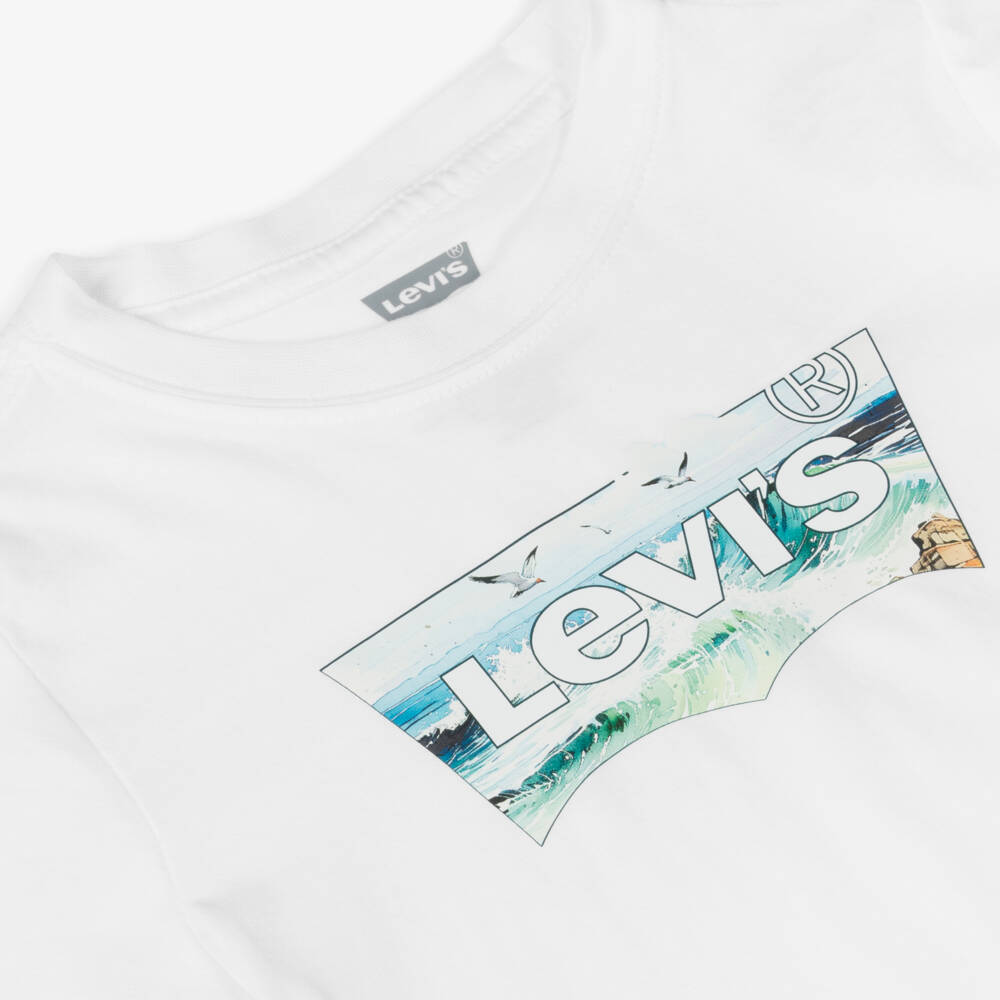 Levi's-Boys White Ocean Wave Tee | Childrensalon Outlet