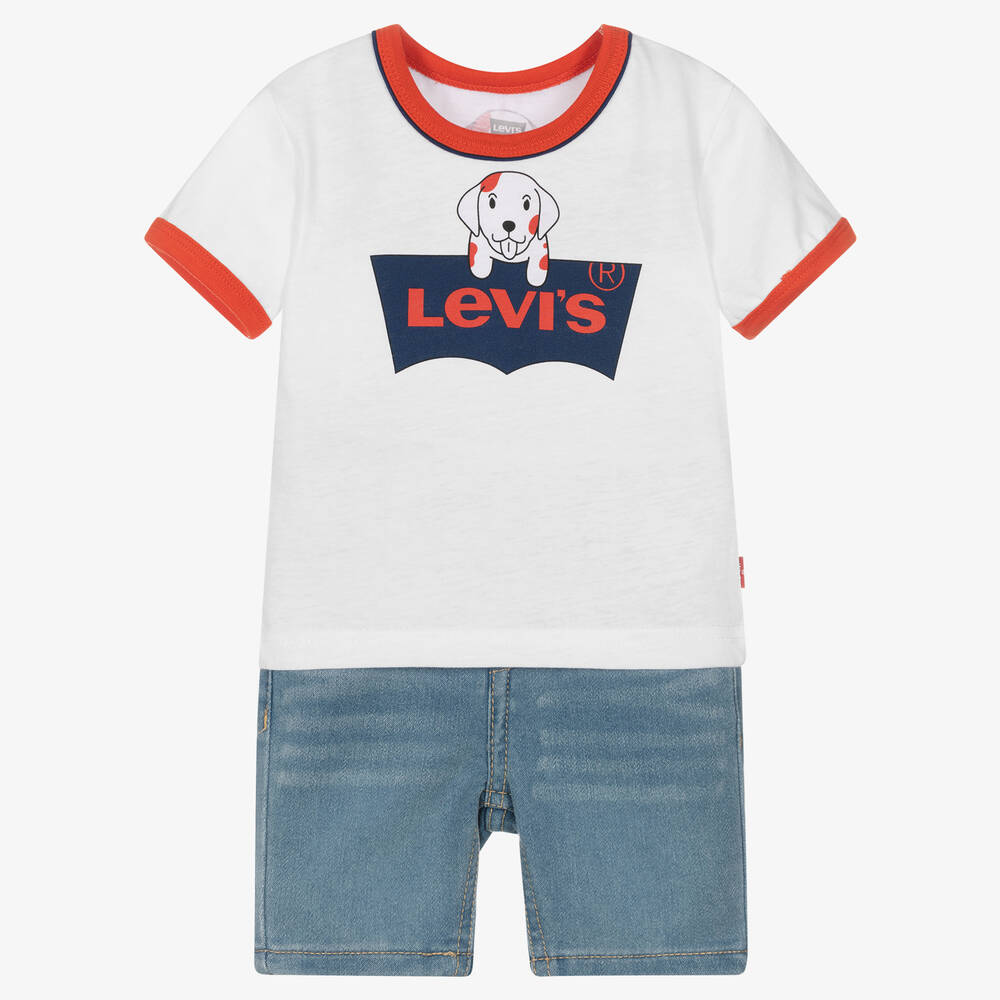 Levi's - Boys White T-Shirt & Blue Shorts Set | Childrensalon