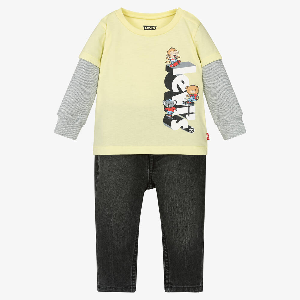 Levi's - Boys Yellow Cotton Top & Trouser Set | Childrensalon