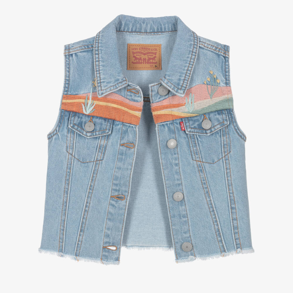 Levi's-Girls Azure Denim Vest with Embroidery | Childrensalon Outlet