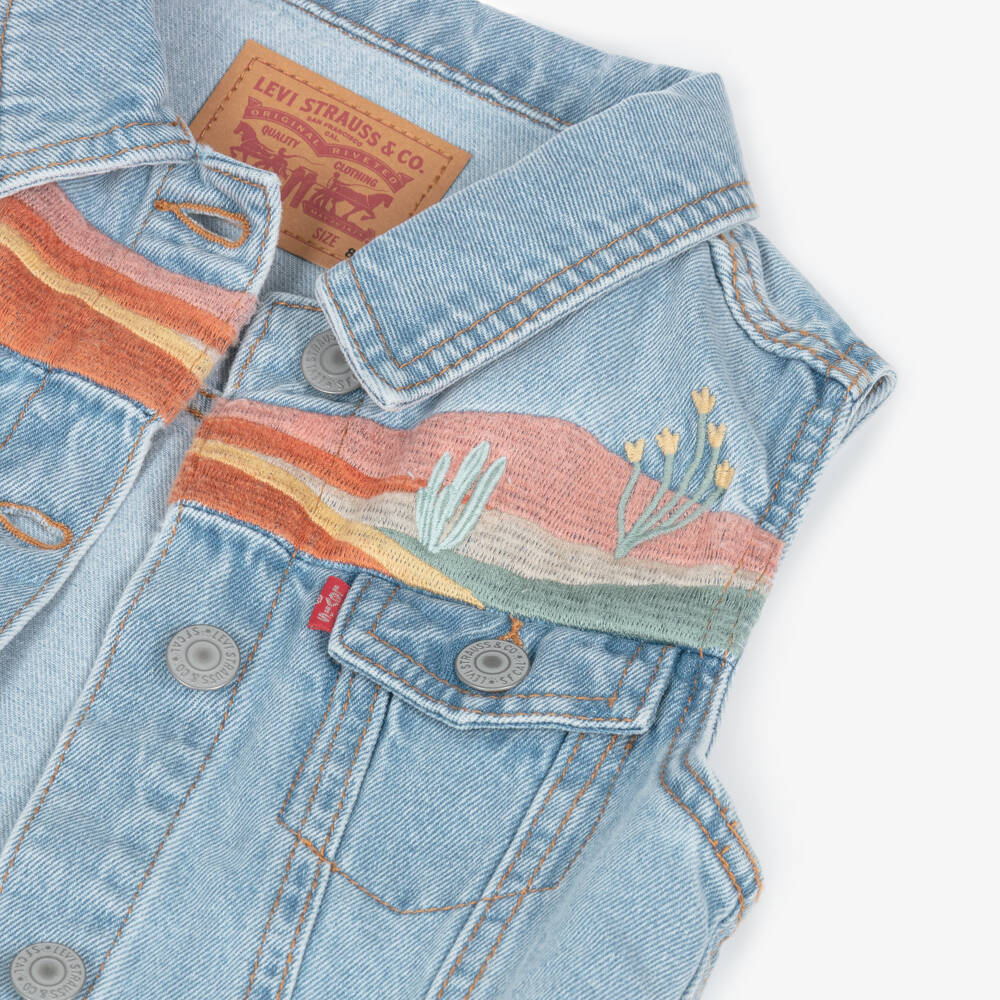 Levi's-Girls Azure Denim Vest with Embroidery | Childrensalon Outlet