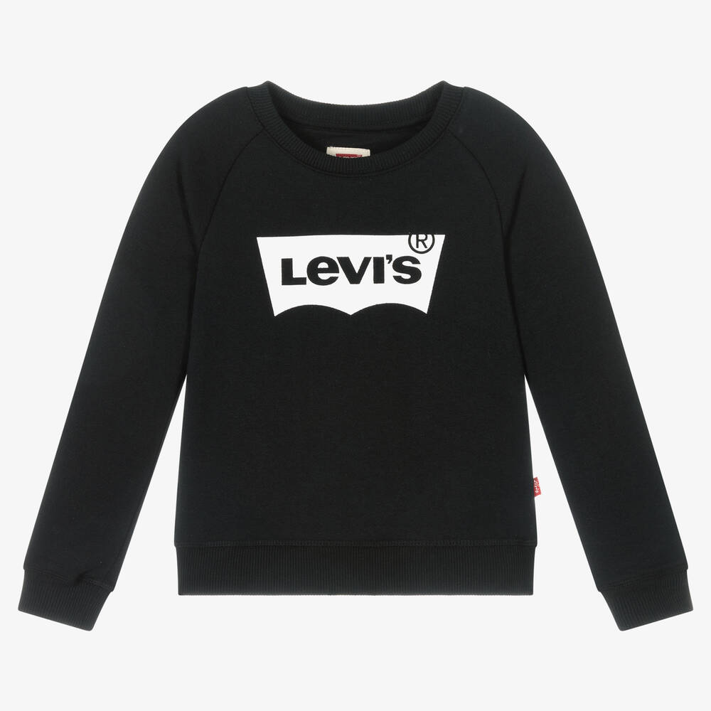 Levi's - سويتشيرت قطن جيرسي لون أسود للبنات | Childrensalon