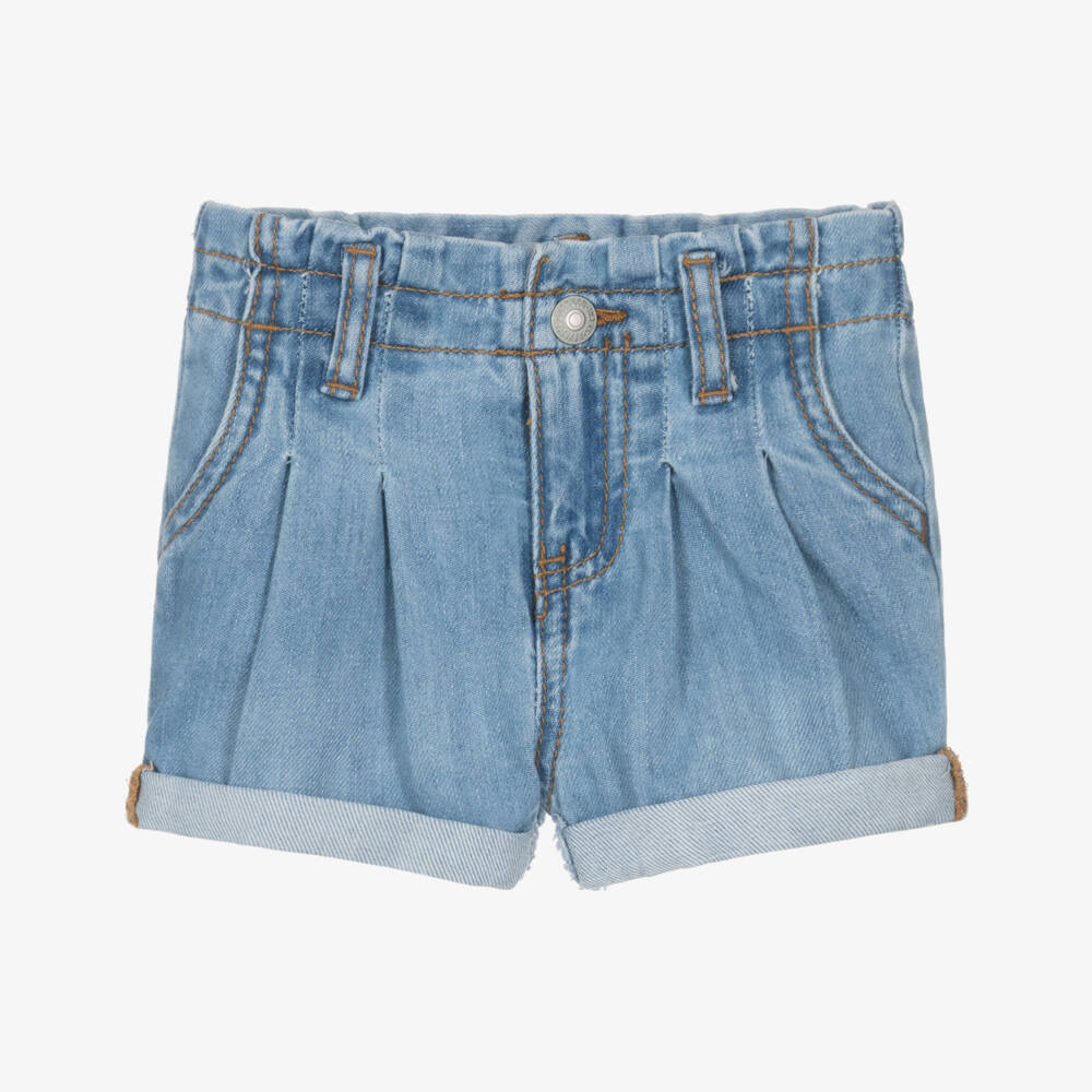 Levi's-Girls Blue Cotton Denim High Rise Shorts | Childrensalon Outlet