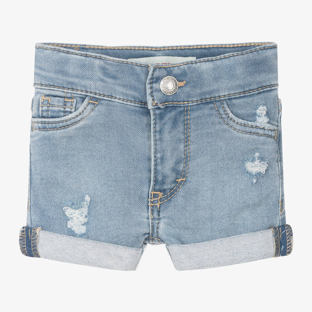 Girls Blue Cotton Denim Look Shorts