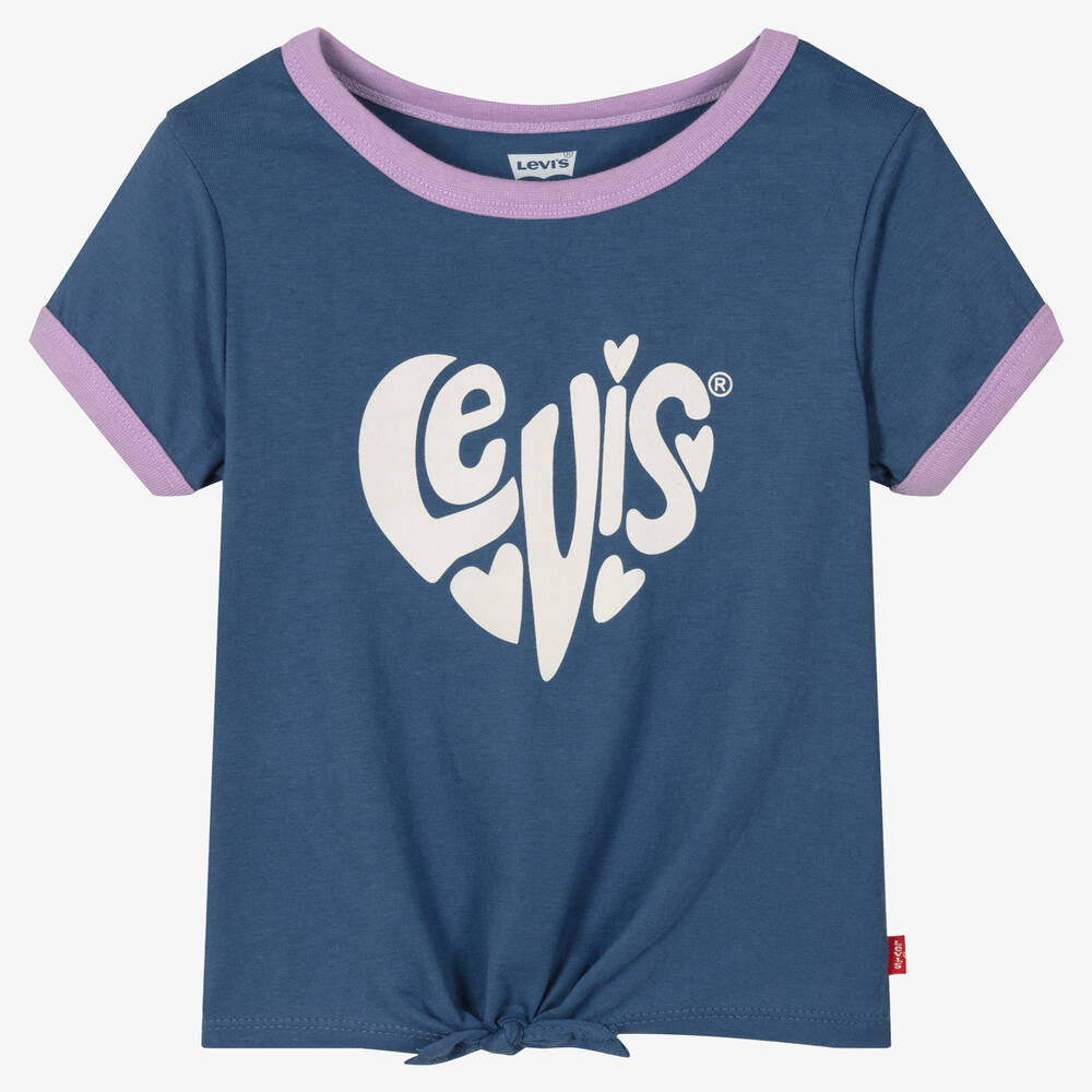 Levi s Girls Blue Cotton Logo T Shirt Childrensalon Outlet